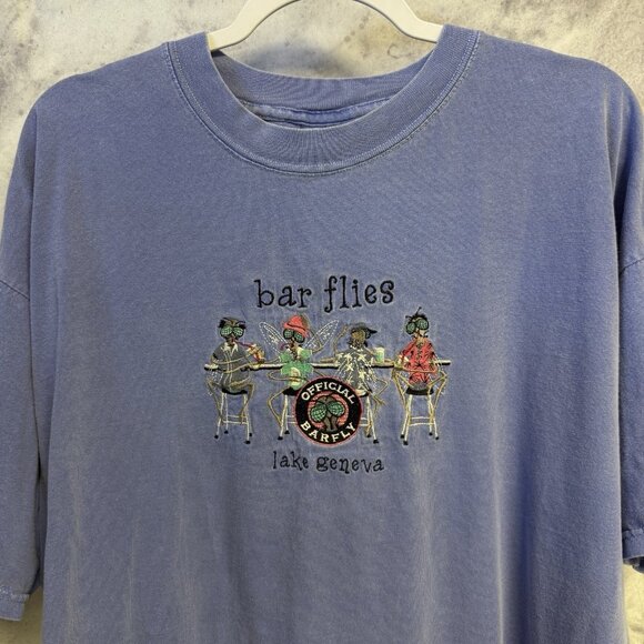 Vintage Bar Flies Lake Geneva Travel Tourist T Shirt Mens 2XL 26x27 Embroidered - Picture 1 of 8